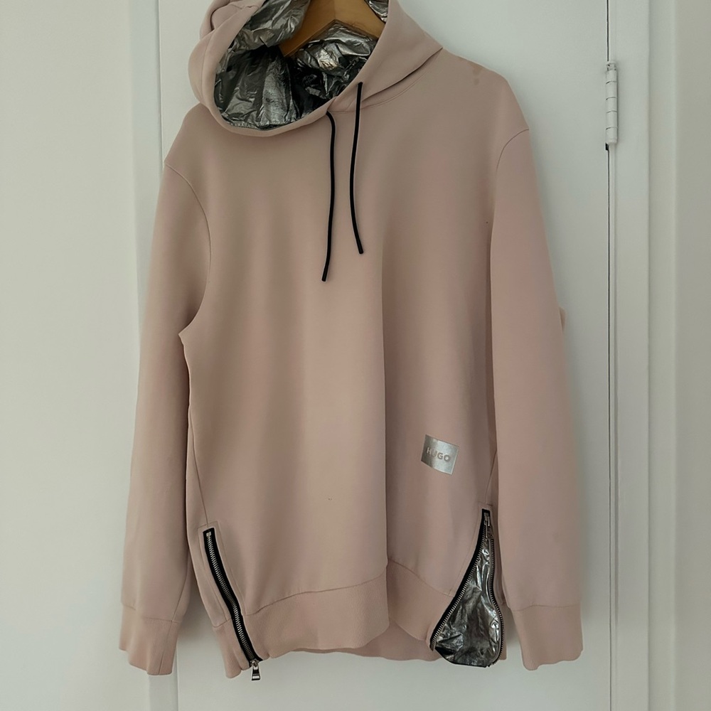 HUGO Light Pink Hoodie with Metallic Details